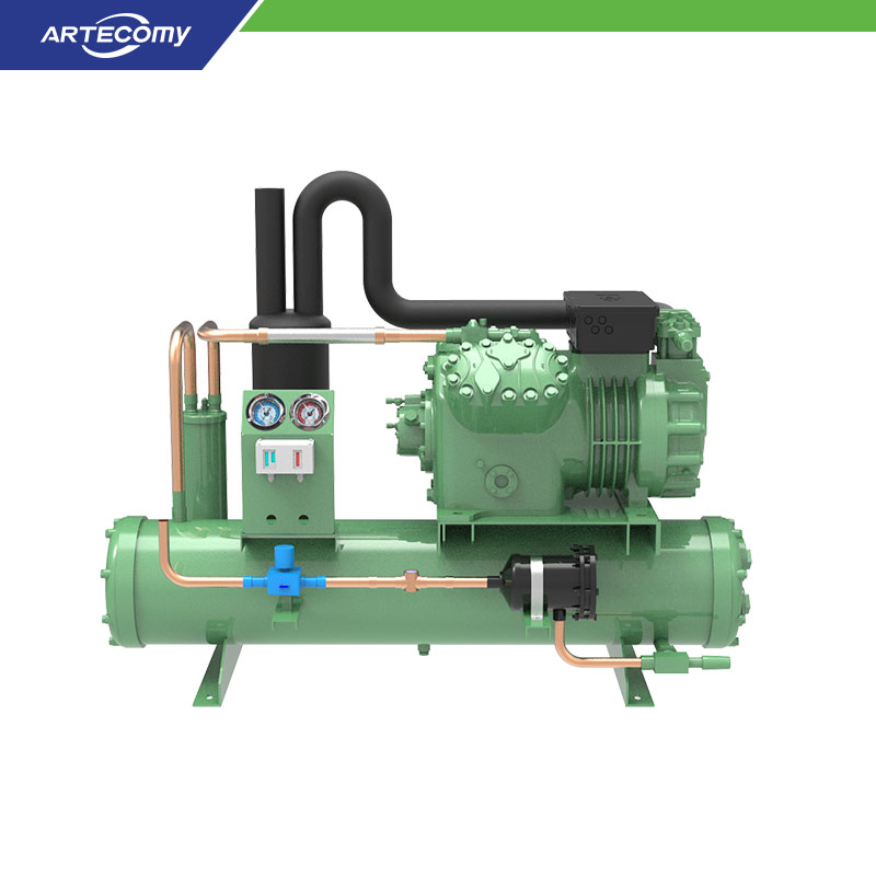 Unité de condensation Bitzer 4EES-6Y 6 HP refroidie à l’eau 5°C~15°C pour refroidisseur en transformation alimentaire