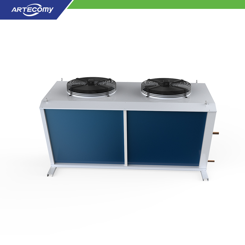 Condenseur série FV à grand débit d'air avec boîtier de ventilateur aux bords arrondis élégants et compatible avec le R448A